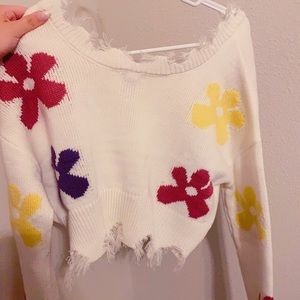 ripped rue21 flower sweater (crop)
